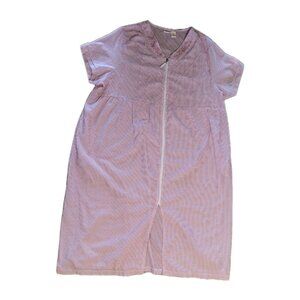 Collections Etc Womens 2XL House Dress Mumu Pink Stripes Short Sleeve Full Zip